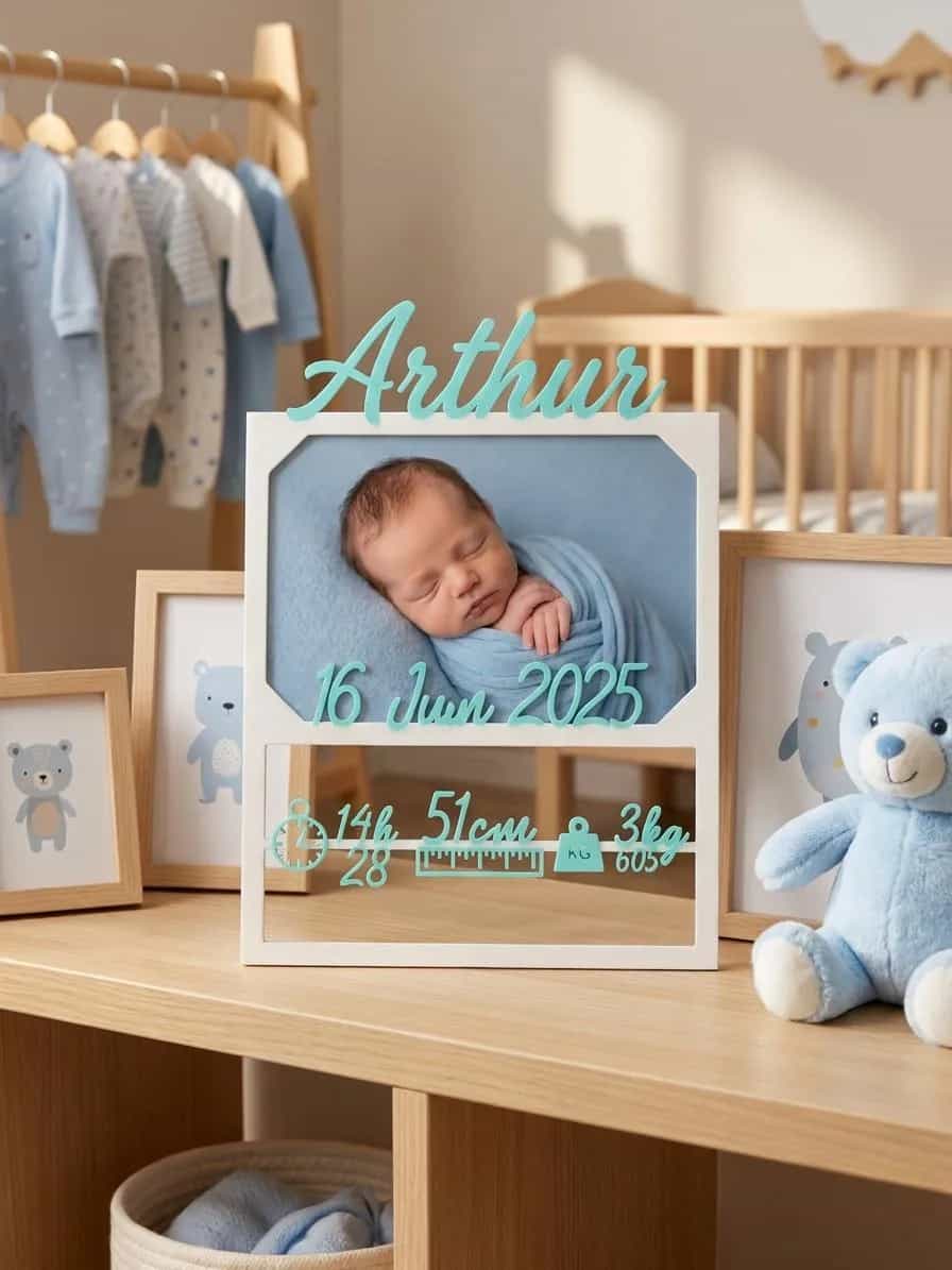 Faire-Part de Naissance Personnalisé en Impression 3D – Cadeau Unique pour Bébé – Décoration de Chambre