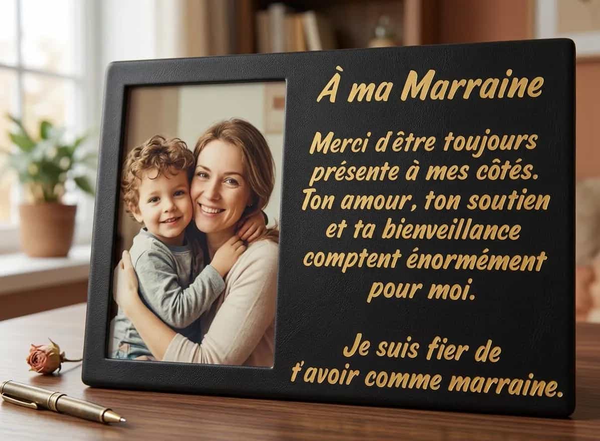 Plaque 3D Photo Personnalisée Marraine ou Parrain | Cadeau Baptême | Cadre avec Photo et Message | Cadeau Souvenir Unique