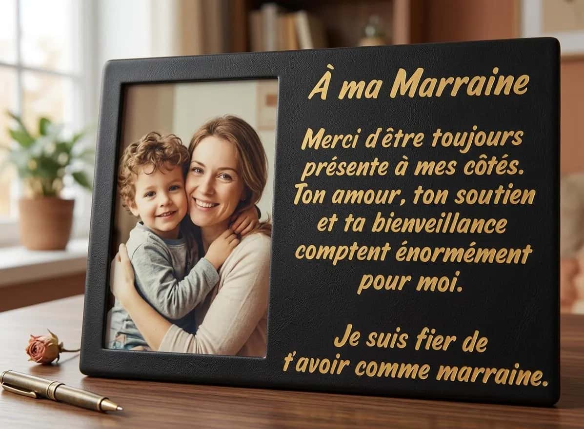 Plaque 3D Photo Personnalisée Marraine ou Parrain | Cadeau Baptême | Cadre avec Photo et Message | Cadeau Souvenir Unique