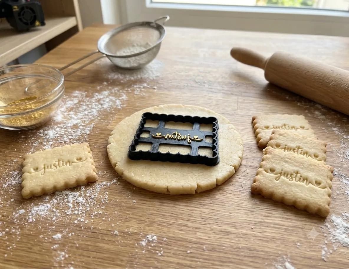 Emporte-pièce personnalisé prénom - Tampon biscuit personnalisé - Cookie Cutter 3D - Cadeau pâtisserie fait maison — image 1