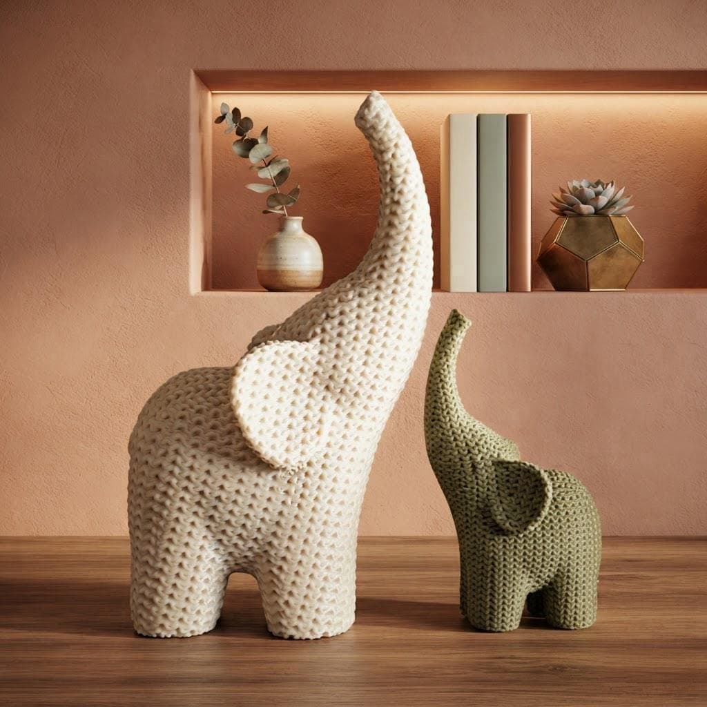 Statuette Éléphant Effet Tricot Imprimée en 3D | Sculpture Animale Design & Déco Cocooning — image 3