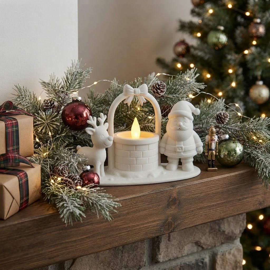 Photophore de Noël Père Noël & Renne Impression 3D | Déco Puits Bougie LED — image 1