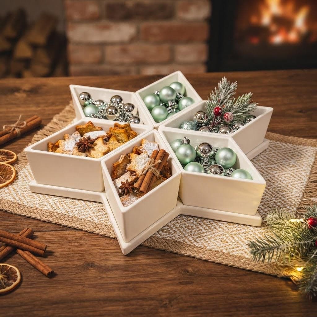 Plateau Apéritif Étoile Imprimé 3D, Plat à Compartiments Friandises & Cacahuètes, Déco Table Fêtes de Noël, Idée Cadeau Crémaillère — image 1