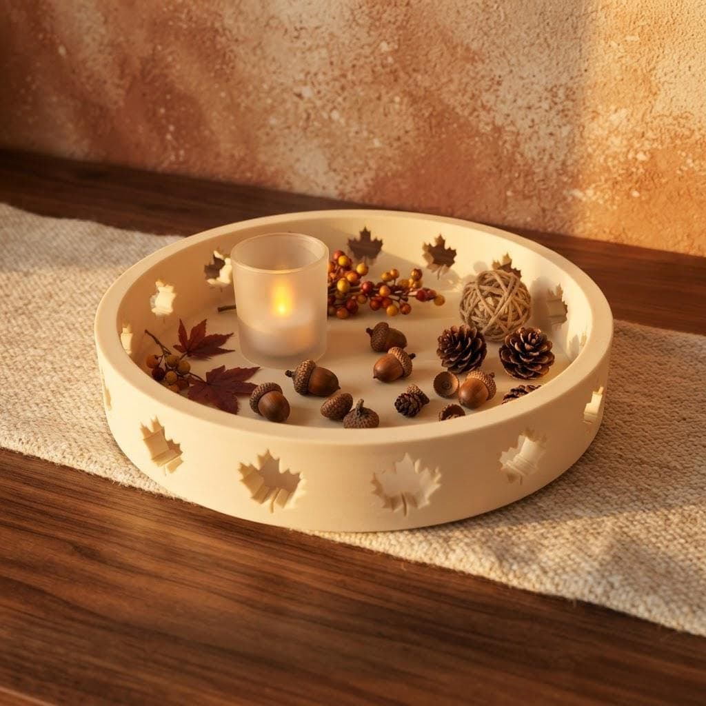 Plateau Décoratif Feuille d'Érable Imprimé 3D, Grand Vide Poche Rond, Déco Table Automne & Nature, Idée Cadeau Maison Chalet Cocooning — image 2