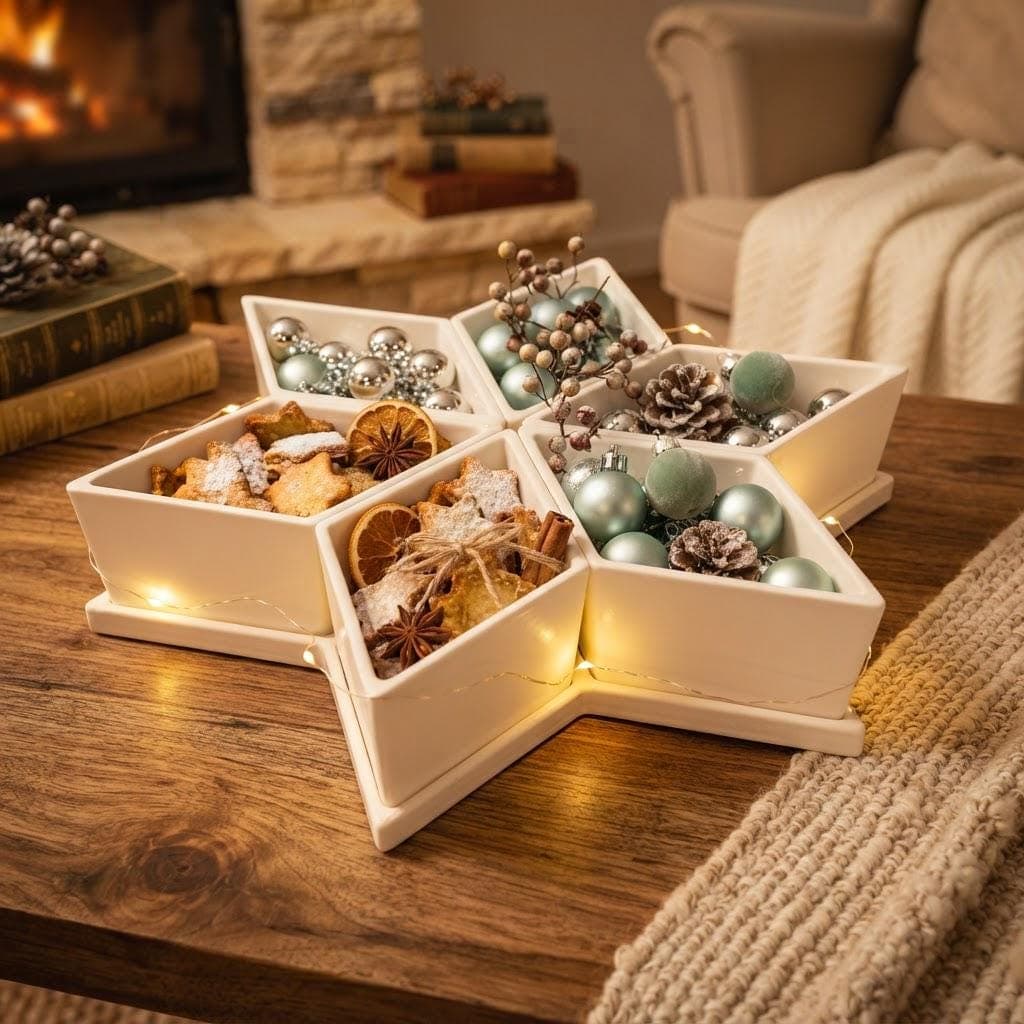 Plateau Apéritif Étoile Imprimé 3D, Plat à Compartiments Friandises & Cacahuètes, Déco Table Fêtes de Noël, Idée Cadeau Crémaillère — image 3
