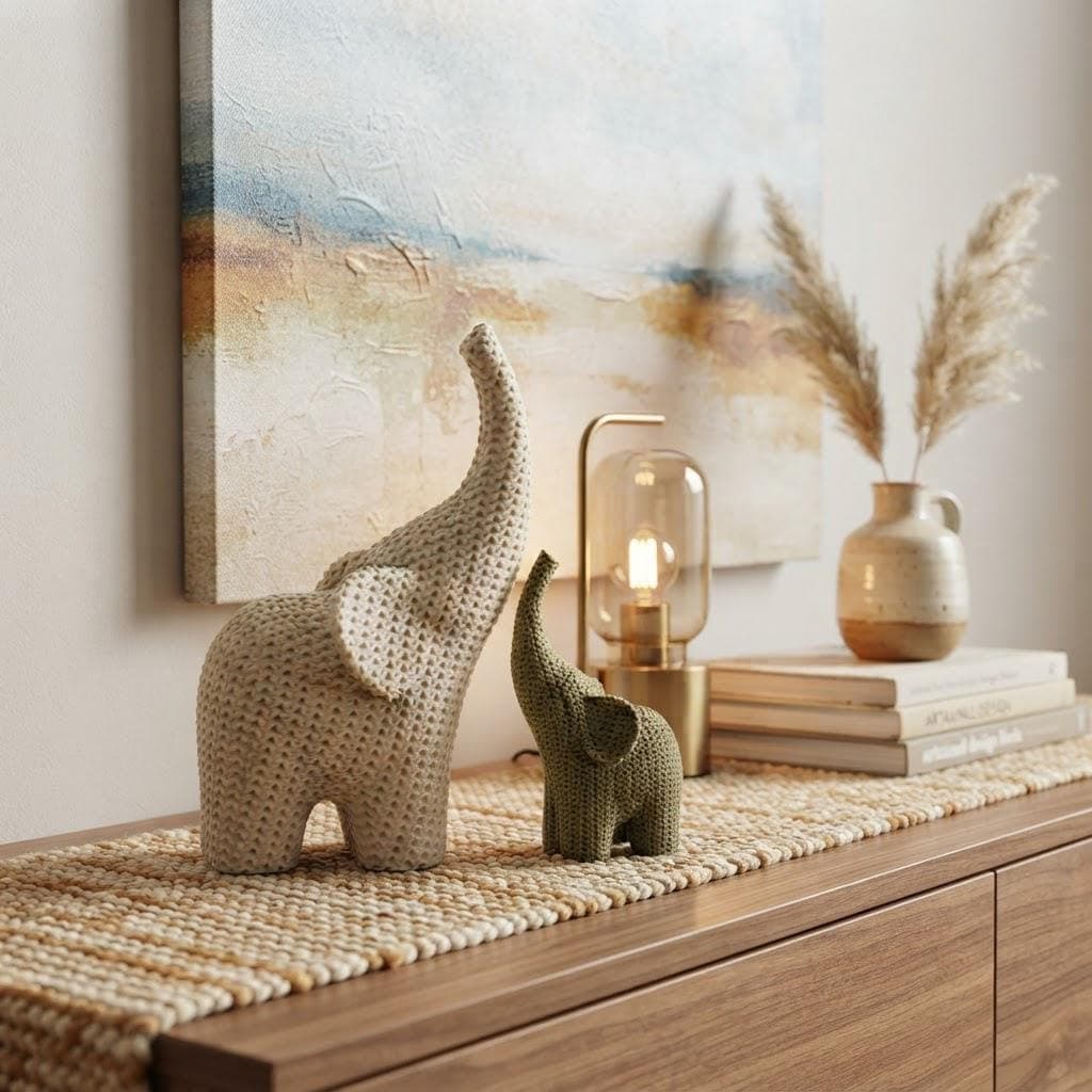 Statuette Éléphant Effet Tricot Imprimée en 3D | Sculpture Animale Design & Déco Cocooning — image 2
