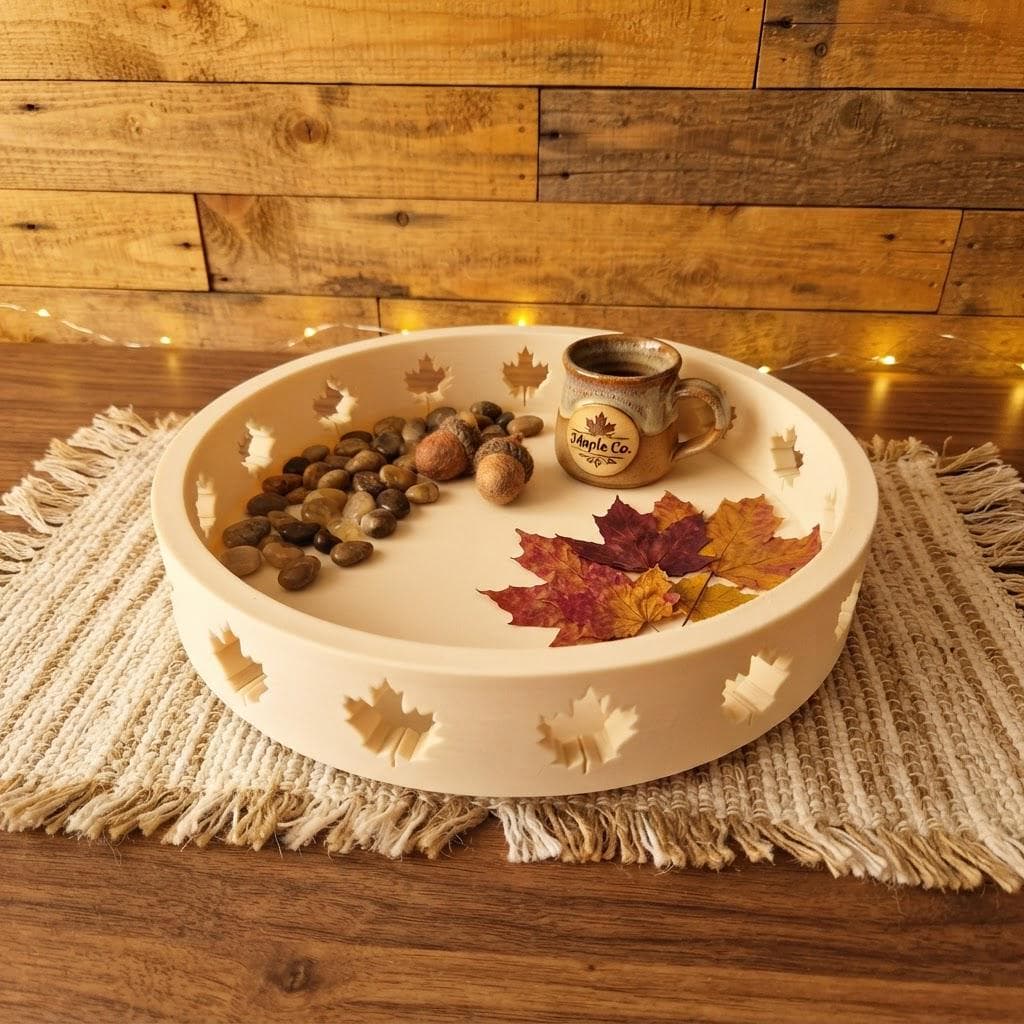 Plateau Décoratif Feuille d'Érable Imprimé 3D, Grand Vide Poche Rond, Déco Table Automne & Nature, Idée Cadeau Maison Chalet Cocooning — image 1