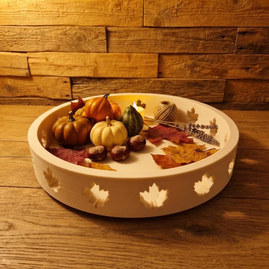 Plateau Décoratif Feuille d'Érable Imprimé 3D, Grand Vide Poche Rond, Déco Table Automne & Nature, Idée Cadeau Maison Chalet Cocooning — image 3