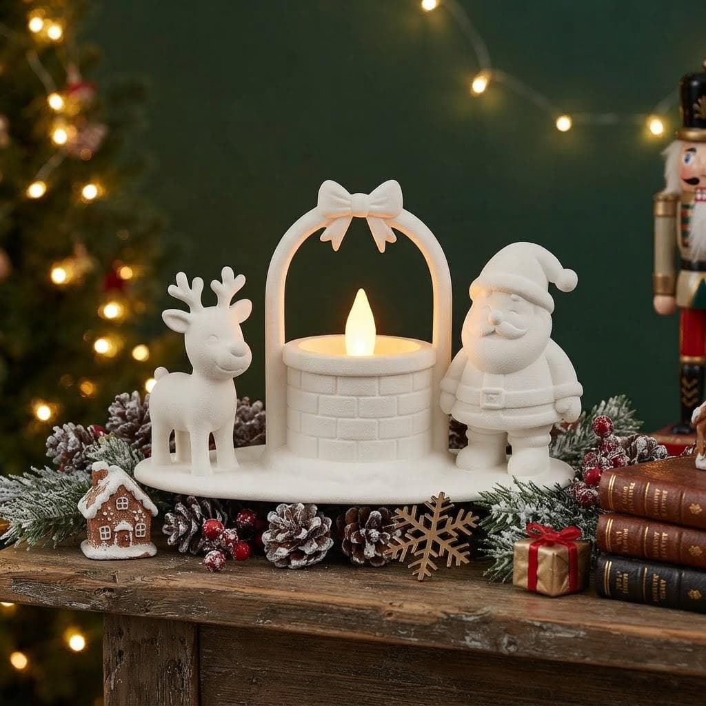 Photophore de Noël Père Noël & Renne Impression 3D | Déco Puits Bougie LED — image 2