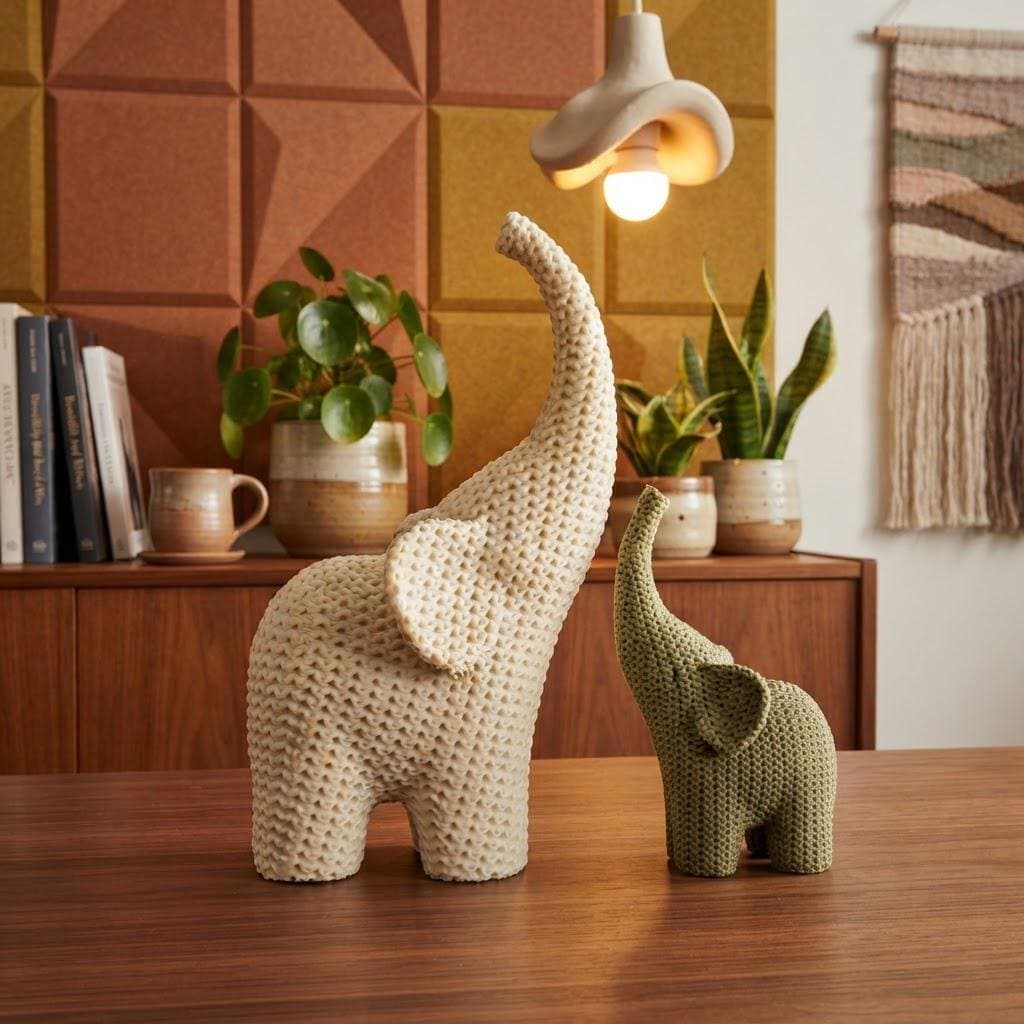 Statuette Éléphant Effet Tricot Imprimée en 3D | Sculpture Animale Design & Déco Cocooning — image 1