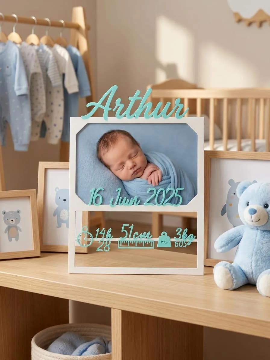 Faire-Part de Naissance Personnalisé en Impression 3D – Cadeau Unique pour Bébé – Décoration de Chambre — image 1