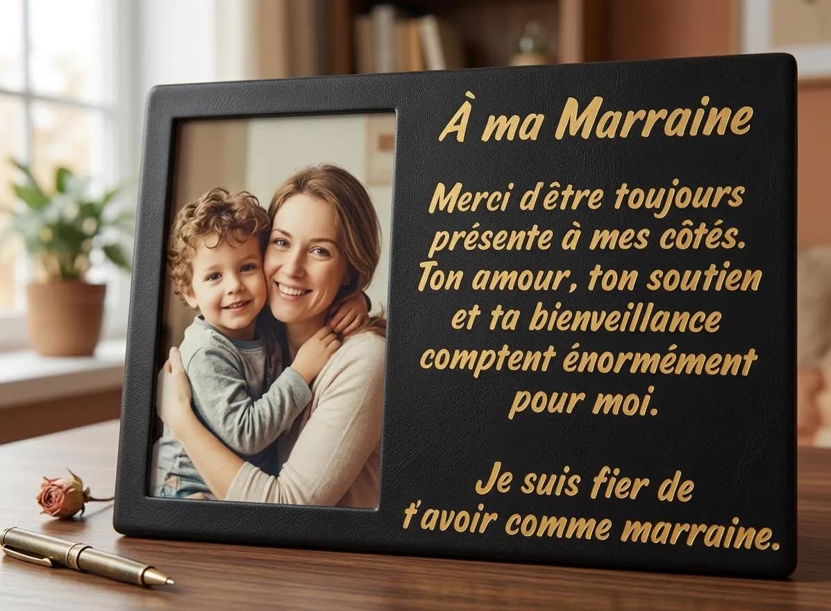 Plaque 3D Photo Personnalisée Marraine ou Parrain | Cadeau Baptême | Cadre avec Photo et Message | Cadeau Souvenir Unique — image 1
