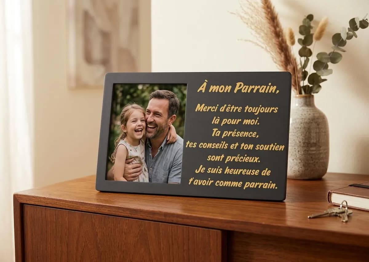 Plaque 3D Photo Personnalisée Marraine ou Parrain | Cadeau Baptême | Cadre avec Photo et Message | Cadeau Souvenir Unique — image 2