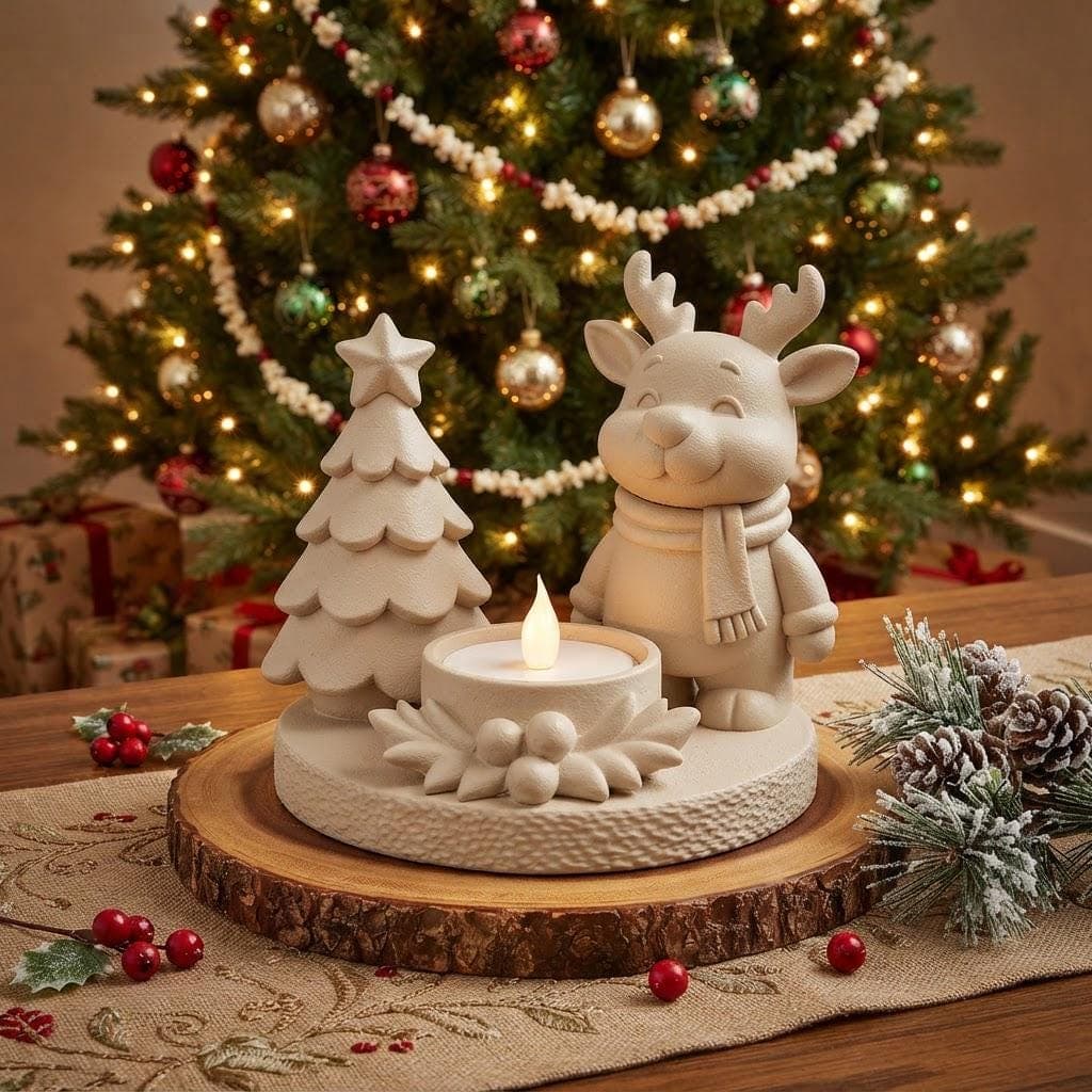 Photophore de Noël Renne & Sapin Impression 3D | Déco Bougie LED Cocooning — image 1