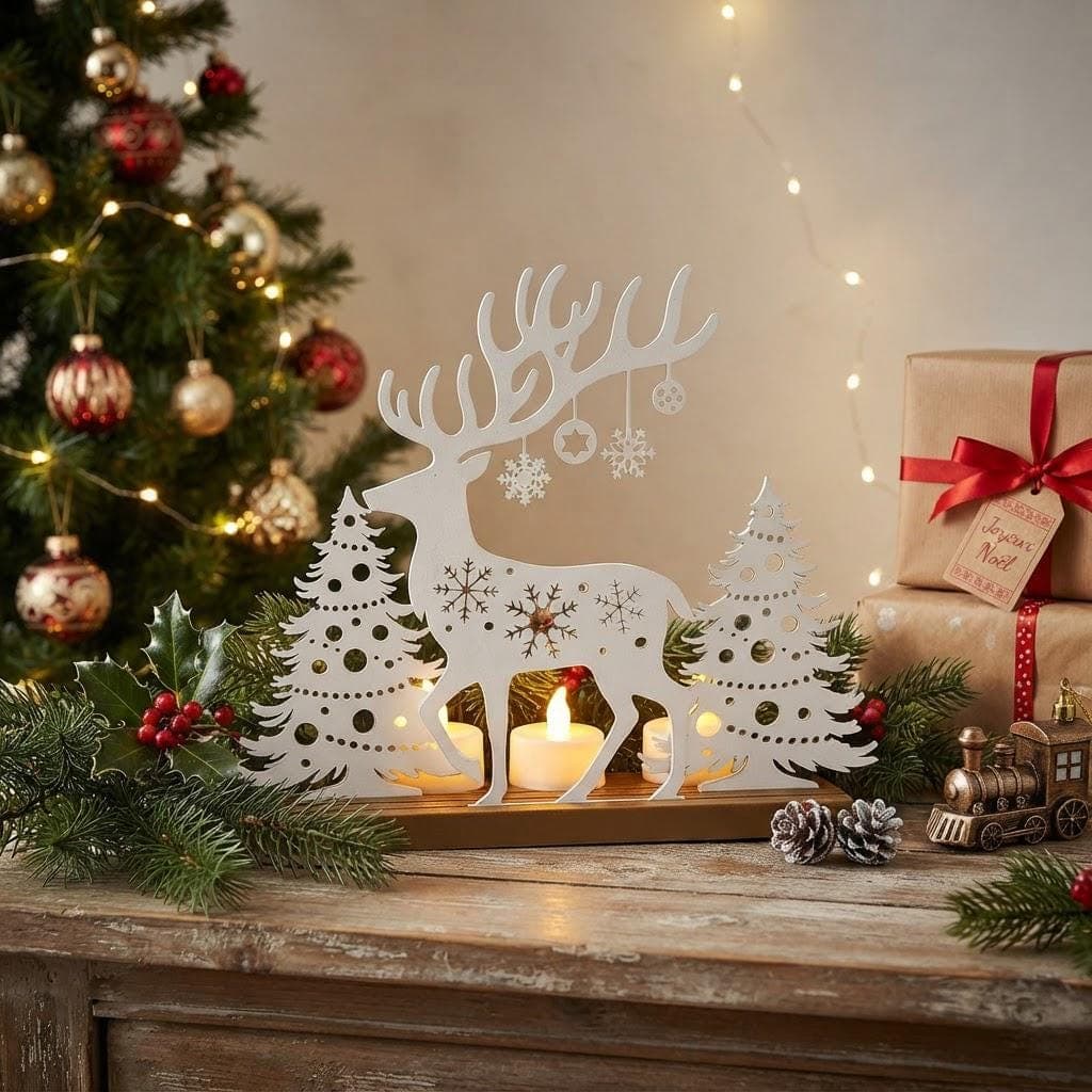 Décoration de Noël Renne & Sapins Impression 3D | Photophore LED Ambiance Festive — image 1