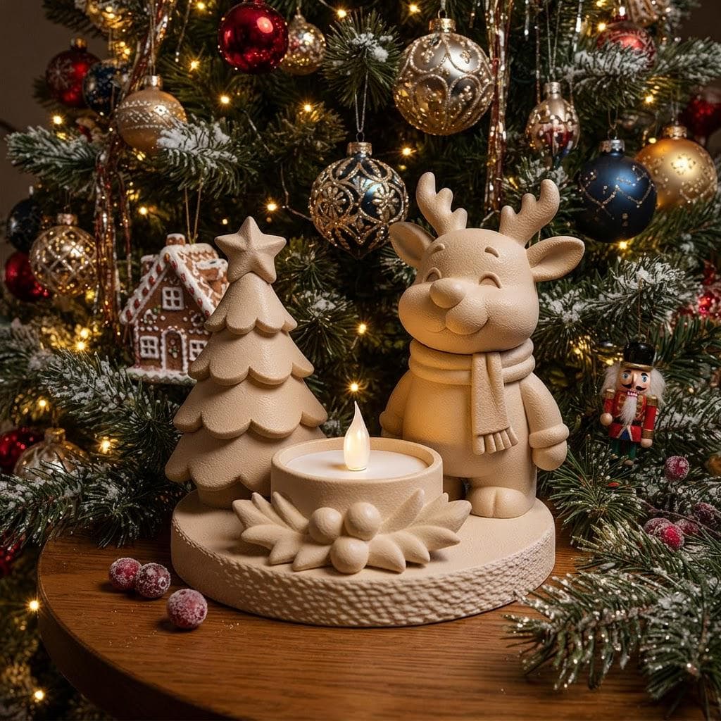 Photophore de Noël Renne & Sapin Impression 3D | Déco Bougie LED Cocooning — image 2